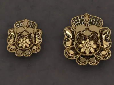Pendant Set 3 two gold plated brooches 3D print model
