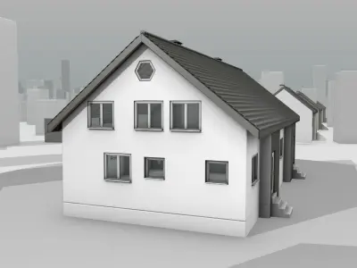 City House -11- Double-House - Roof black - Wall dark white Low-poly 3D model