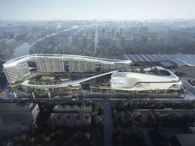 Futuristic Riverside Resort and Mall Complex Cityscape 3D model