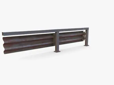 Tileable single sided traffic barrier guardrail V1 weathered Low-poly 3D model