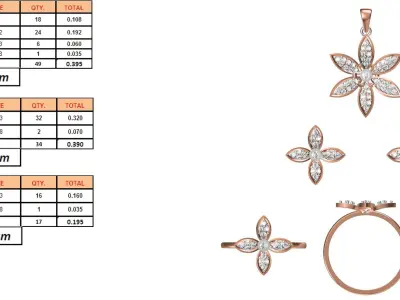 Light wt Ring Earrings Pendant set 3dm stl 1-render details 3D print model 29
