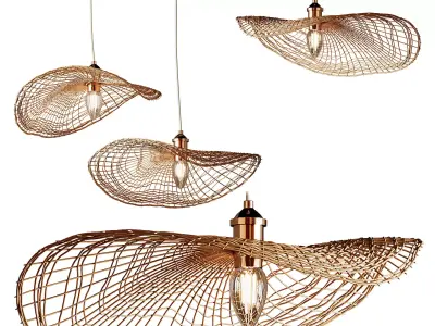 Boho Hand-woven Rattan Chandelier Decorative Pendant Light 3D model