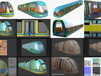 Sci-fi metro trains PBR 3D Model Pack