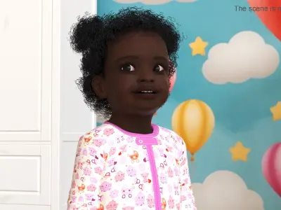  Little Dark Skin Girl in Full Bodysuit Rigged for Maya 