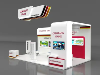 Booth Exhibition Stand Stall 6x10m Height 450 cm 3 Side Open 3D model
