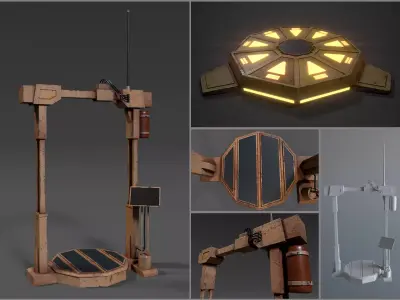 Simple jump-pad and sci-fi portal device Low-poly 3D model