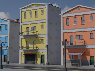 Old City Buildings Low Poly Low-poly 3D model