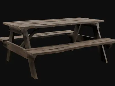 Low-Poly Realistic Wooden Picnic Table Low-poly 3D model