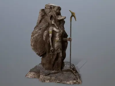 anibus man holding spear on rock Low-poly 3D model