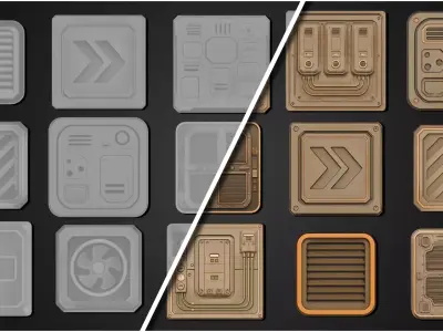 3DT Sci-Fi Decal and Stamp Pack Low-poly 3D model