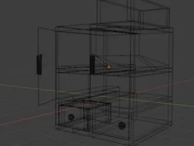 BedRoomCupBoard with doors and drawers with Different Parts Low-poly 3D model