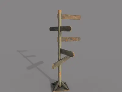Wooden PBR Old Signpost Low-poly 3D model
