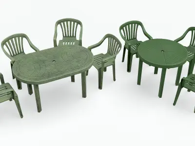 Garden Plastic Furniture Green - 3 Texture Variants Low-poly 3D model