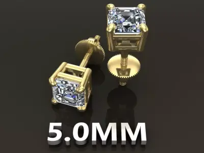 SQUARE EMERALD CUT 4 PRONG SOLITAIRE EARRING 5MM 3D print model