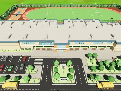 LowPoly School with Interiors Low-poly 3D model