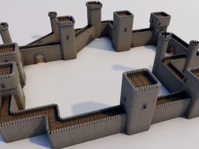 Castle Walls Modular Pack Low-poly 3D model