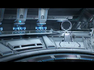 3D Sci Fi Hangar Interior  game ready  optimized for  camera Low-poly 3D model