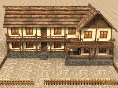 Low poly fantasy village building Low-poly 3D model