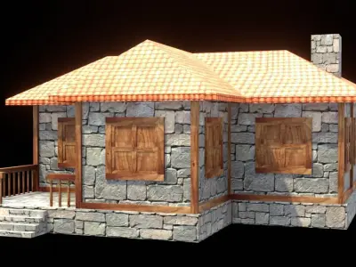 medieval house low poly village town residential game ready 9 Low-poly 3D model