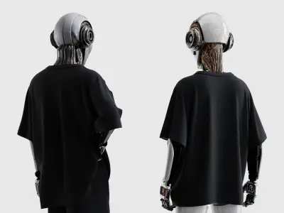 Alien Cyber Robots Mechanical Head Androids Set of 2 3D model