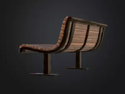 Modern Curved Slat Outdoor Bench Low-poly 3D model