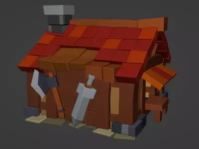 Wooden House E Game Ready Fantasy Building Low-poly 3D model