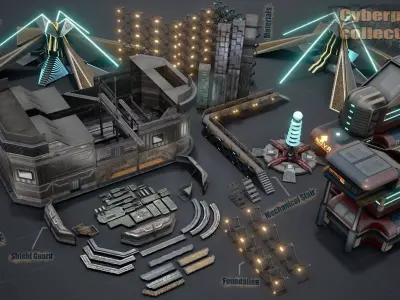 sci-fi  modular building -  cyberpunk construction 3D Model Pack