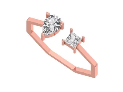 Open End Women Light Weight Band Pear Princess Stone Ring 3D print model