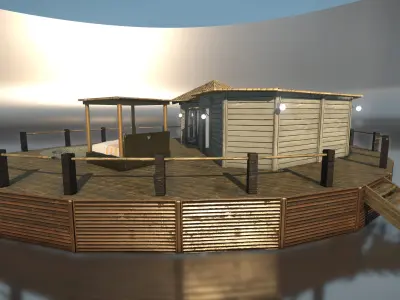 Bungalow with pool Low-poly 3D model