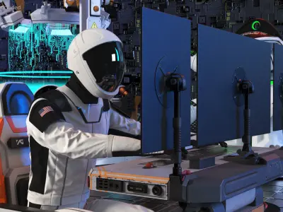 Astronaut at a Sci-Fi Computer 3D model