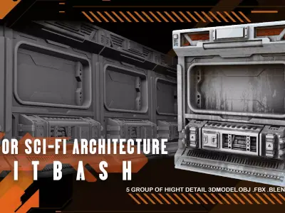 Scifi kitbash 5 walls 3D model