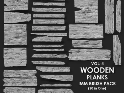 WOODEN PLANK MEGA PACK 4 IN ONE  92 BRUSHES 3D model