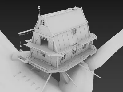 tale house in a tree house Low-poly 3D model