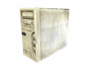 White retro computer system block case da1 Low-poly 3D model