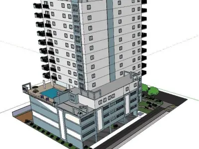 Hi Rise Condo with parking garage and Pool Deck 3D model