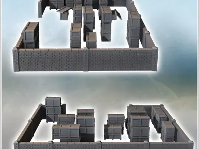 Industrial warehouse with brick walls and storage crates 3 - Mod 3D print model
