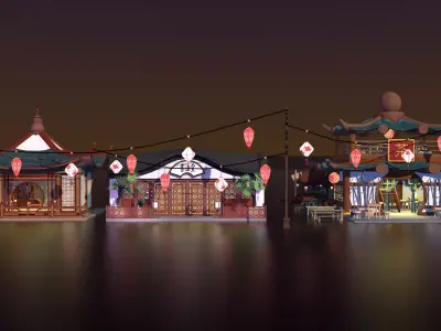 Stylized mini Chinatown props pack Low-poly 3D model