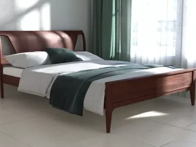 Mid Century Bed Low-poly 3D model