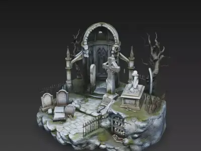 Photoscanned Gothic Cemetery  Crypt Diorama Environment 3D model