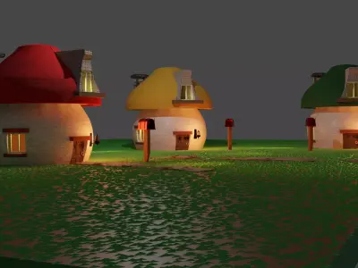 Smurfs houses Low-poly 3D model