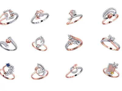 80 Casual solitaire rings bulk collection 3d model 3D print model