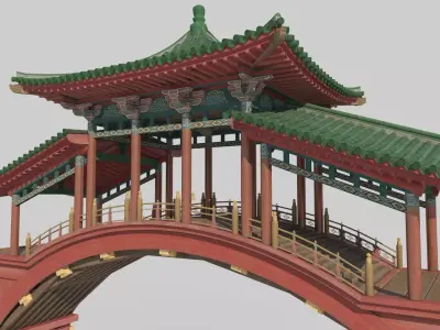 Ancient Asian Palace Wind and Rain Bridges 3D model