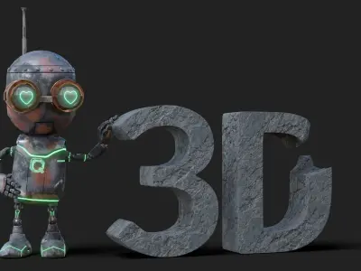 Rigged Baby Robot Dark 3D model