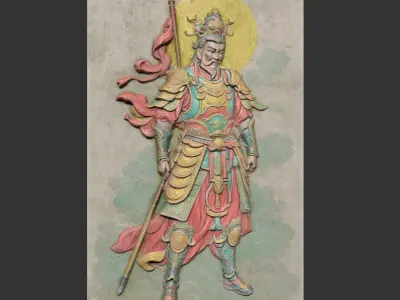 Chinese Temple Walls - Mural Bas relief Colored - 230909 Low-poly 3D model