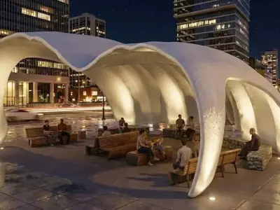 Futuristic Organic Wave Pavilion Modern Concrete Park Shelter Low-poly 3D model