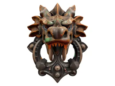 Ancient Dragon Head Door Knocker Low-poly 3D model