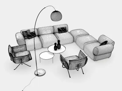 Living room couch set 3D model