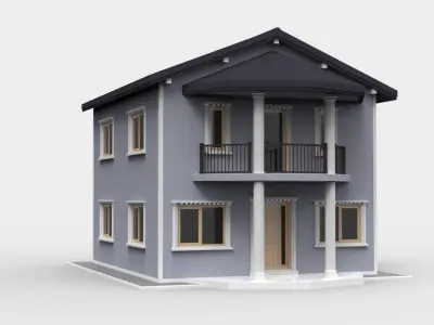 Blue House with one floor Greek columns 3D model