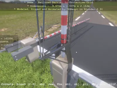 Railroad Barrier 8m High-Poly with Protective Grid 3D model