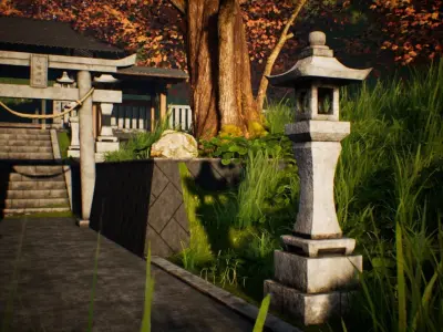 Japanese Shrine Pack - 30 Modular PBR AAA-ready models Low-poly 3D model